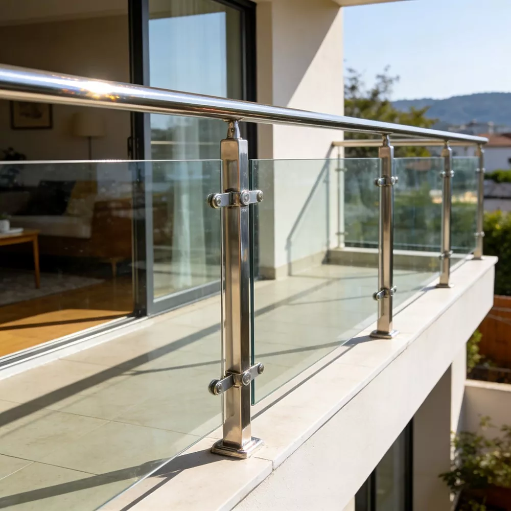 Lan can kính inox
